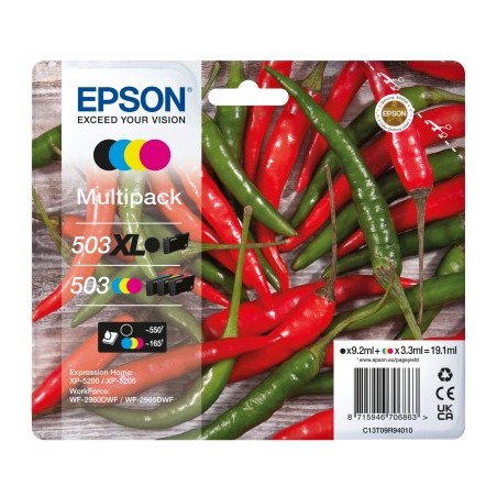 Epson 503 XL Multipack - Premium Black, Cyan, Magenta & Yellow Ink (C13T09R94020) for Stunning Prints!